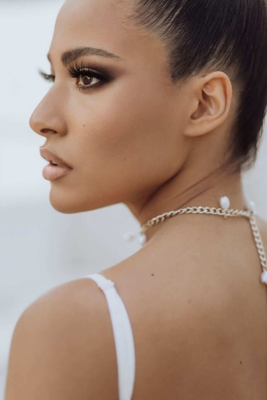 Elegant Dubrovnik bride with natural bridal makeup and luminous skin, destination wedding portrait