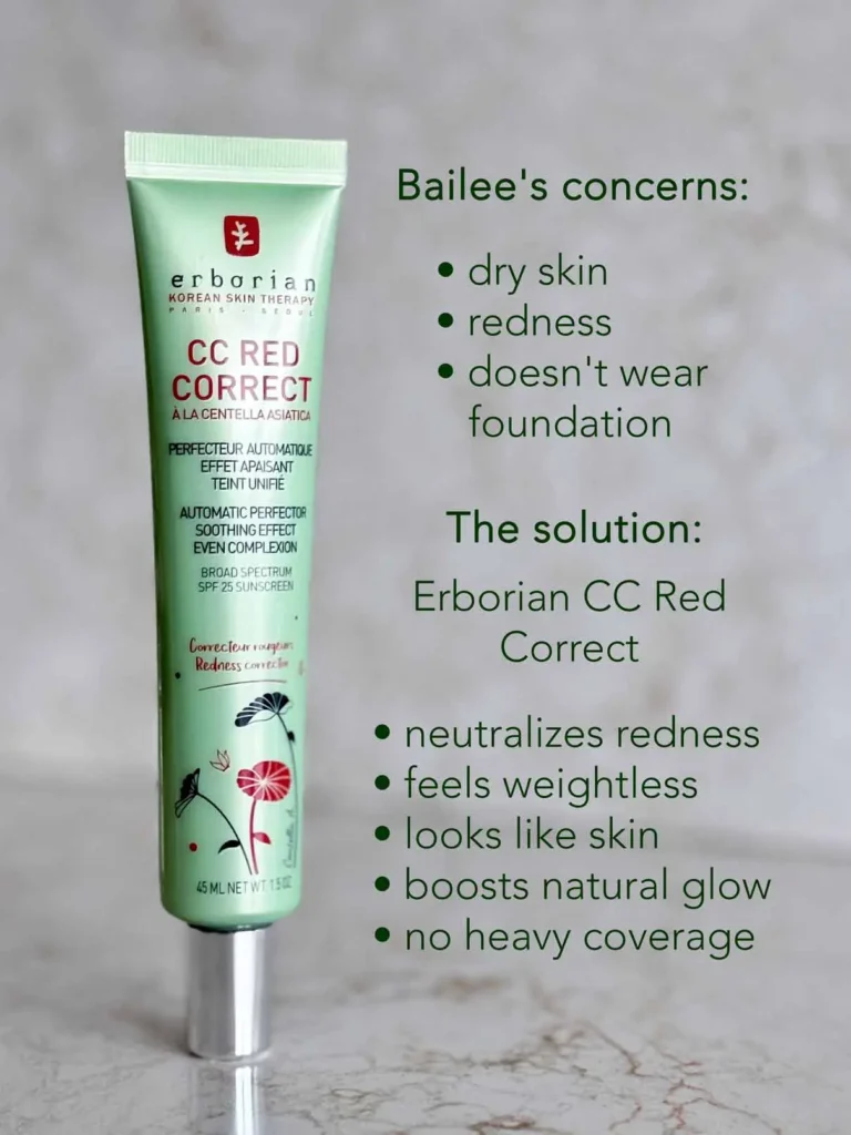Erborian CC Cream with its skin benefits displayed in the image