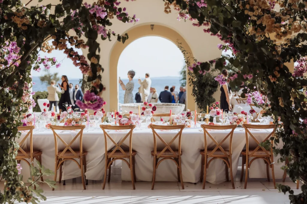 stacy zach villa dalmacija split wedding reception floral table setup 11