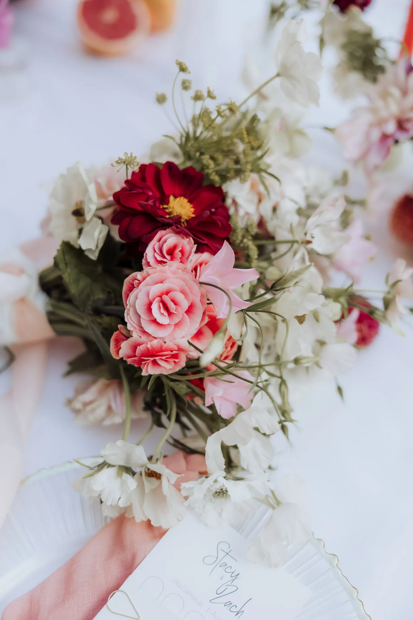 stacy zach villa dalmacija split wedding reception floral table setup 29